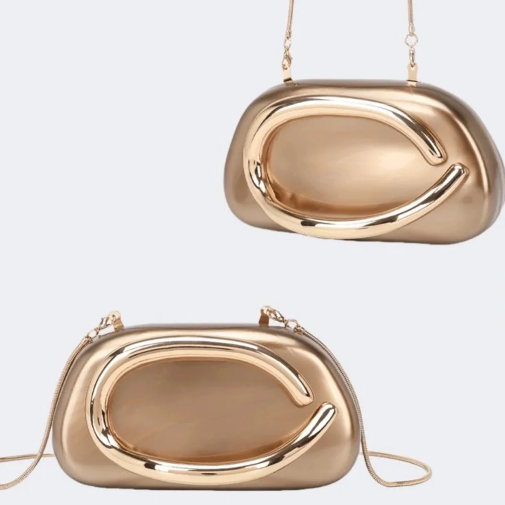 Gold Bronze Metallic Crossbody Clutch Bag